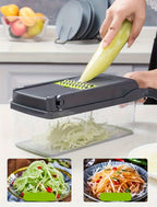 1 Juego de Picadora Manual de Verduras 16 en 1, con 8 Cuchillas, Recipiente, Pelador y Filtro, Fácil para Preparar Comidas, Cortador Profesional de Cebolla, Zanahoria y Ajo, Utensilios de Cocina
