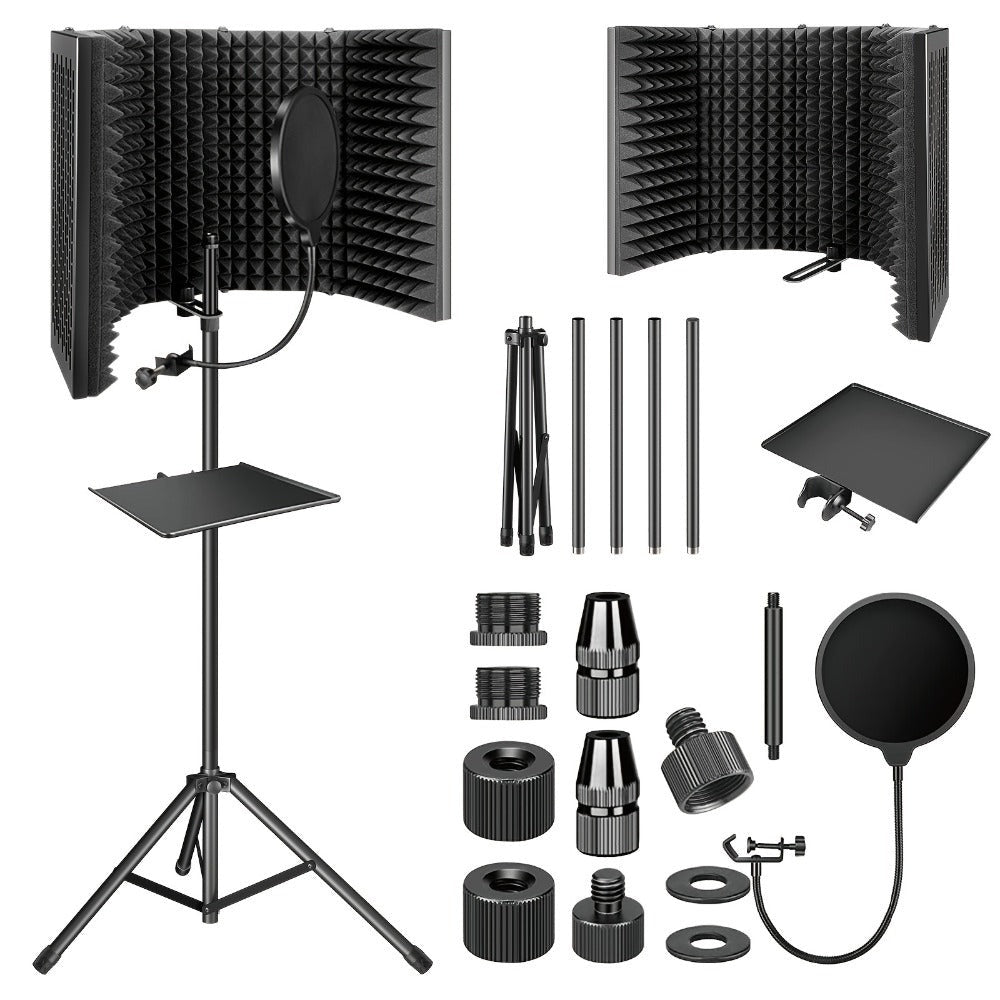 Aokeo Filtro Anti Pop, Escudo de Aislamiento para Micrófono de Estudio, Filtro Pop. Absorbe y Filtra el Sonido. Compatible con Blue Snowball y Cualquier Micrófono de Condensador (AO-505 con Soporte)