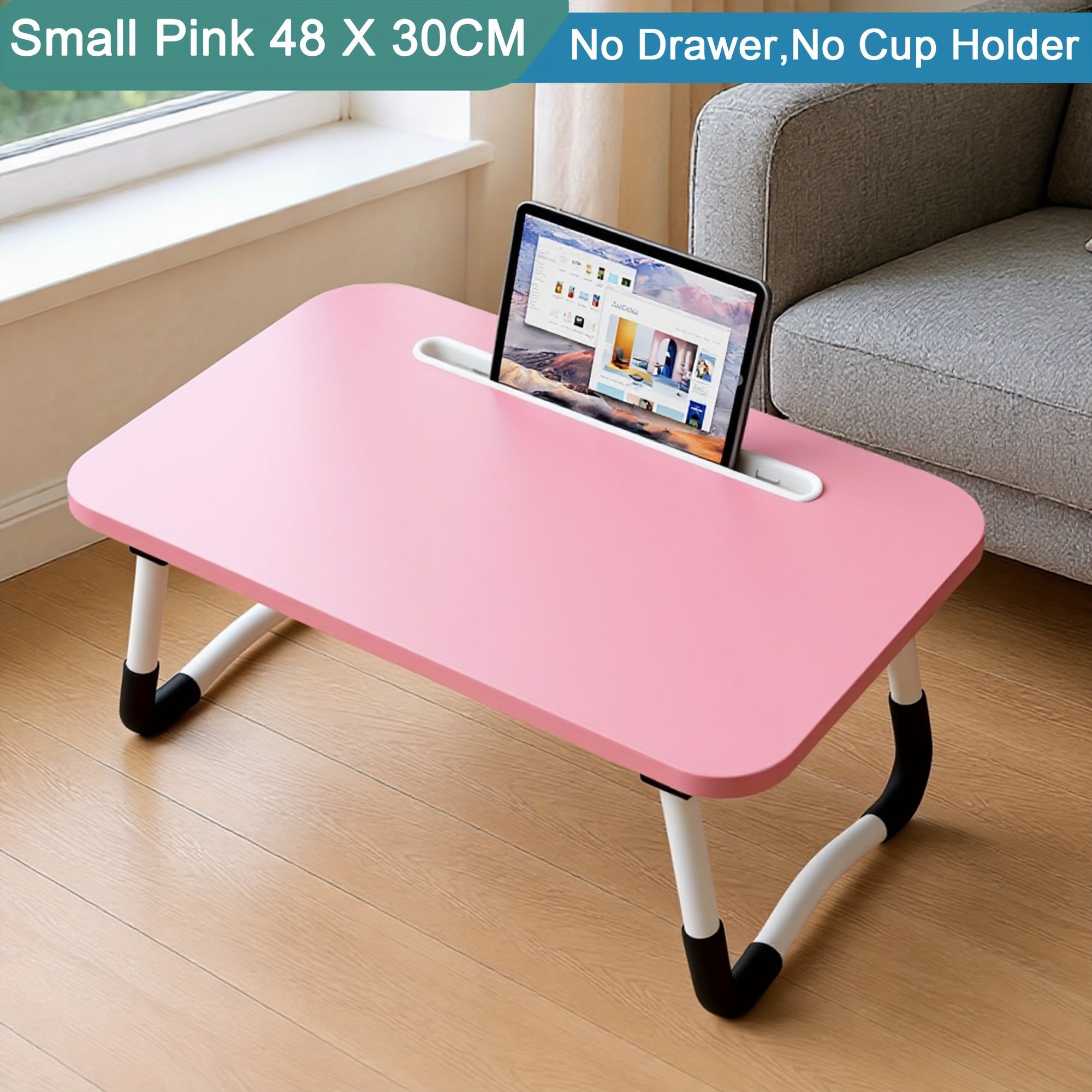 Mesa de escritorio para laptop, mesa portátil para laptop con asa, ranura para tarjetas/tazas, cajón lateral, soporte portátil para notebook para comer, leer, trabajar, acampar, cajón lateral para sofá (Negro, Rojo, Blanco, Azul)