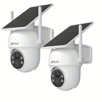 2 cámaras de seguridad solar ANRAN inalámbricas para exteriores, cámara WiFi 2.4G para seguridad del hogar con panel solar fijo, PTZ 360° para vigilancia doméstica, detección de humanos PIR, visión nocturna en color, comunicación bidireccional, color blan