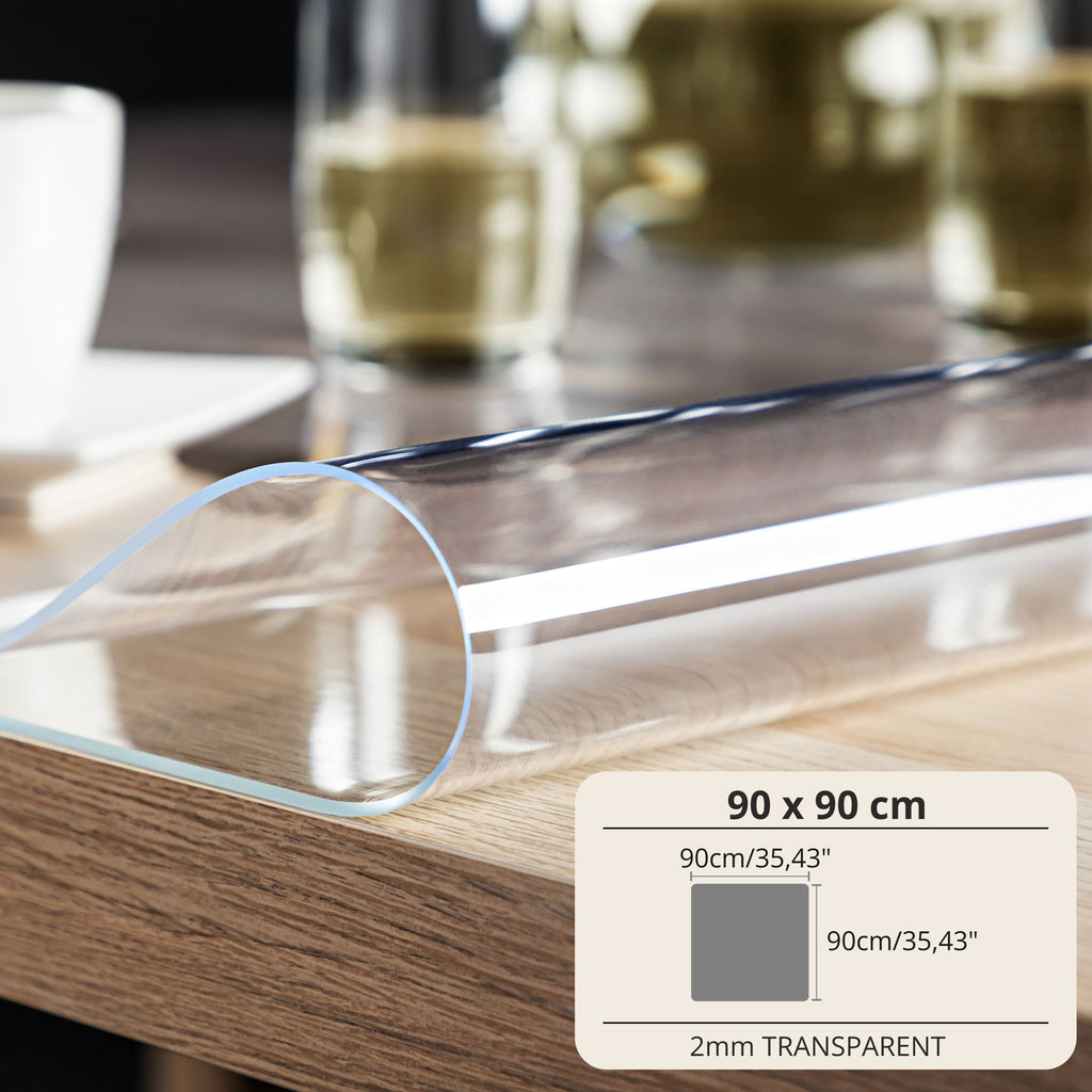 Mantel Protector con PVC de 2mm - Ancho 90cm - Mantel de Vidrio Suave Transparente Resistente a Arañazos y Agua, Protector de Mesa Fácil de Limpiar, Papel de Mesa Duradero para Cocina, Comedor, Restaurante, Oficina y Hogar - 90X90cm, 90X100cm, 90X110cm, 9