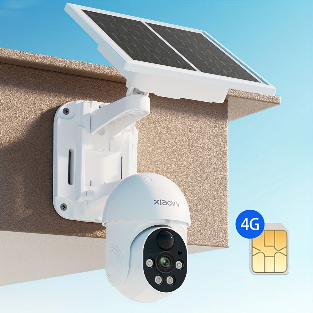 [Cámara de Seguridad Solar 4G LTE] Cámara de Vigilancia Inalámbrica Exterior con Energía Solar 1080P, Sistema de Cámara IP con Pan/Tilt, Alarma PIR, Detección de Humanoides, Visión Nocturna a Color, Audio Bidireccional, Tarjeta SIM Integrada (incluye 100M