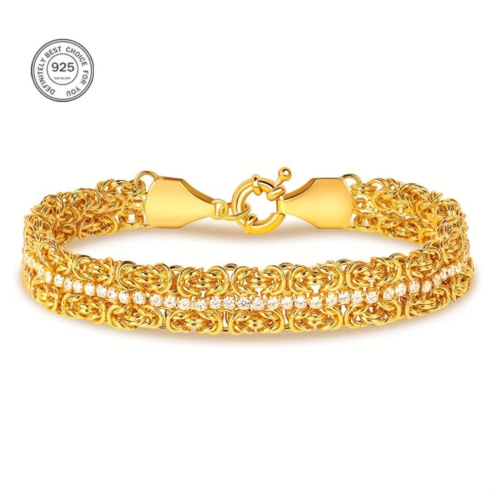 Pulsera de Plata 925 para Hombres, Doble Capa de Cuerda de Hierba con Incrustaciones de Circonita Cúbica Sintética 5A Brillante, Encanto de Moda y Lujo, Regalo Unisex para Hombres, Regalo de Boda, Regalo de Vacaciones, Regalo de Cumpleaños, Regalo de San