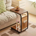 Mesa Auxiliar de Sofá de Doble Capa, Mesa de Sofá Compacta que Ahorra Espacio, Mesa Rodante con Bolsillo Lateral, Adecuada para una Sala de Estar con Ruedas Giratorias de 360 Grados en un Diseño en Forma de C