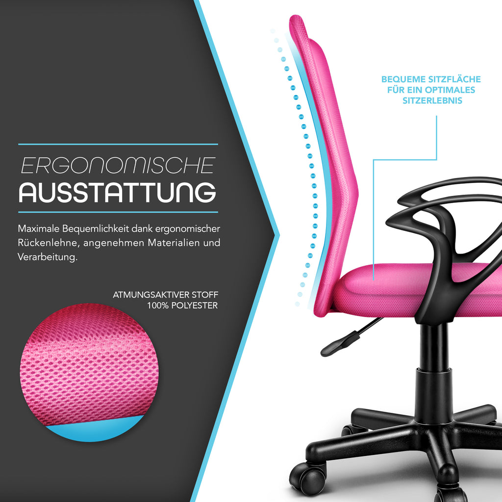 Silla de Oficina TRESKO® con Reposabrazos, Altura Ajustable Continua | Silla Giratoria de Malla Transpirable | Silla de Escritorio con Ruedas de Plástico Ligeras, Superficie Acolchada, Ajuste Ergonómico | Silla de Ordenador Ideal para Oficina en Casa, Hab