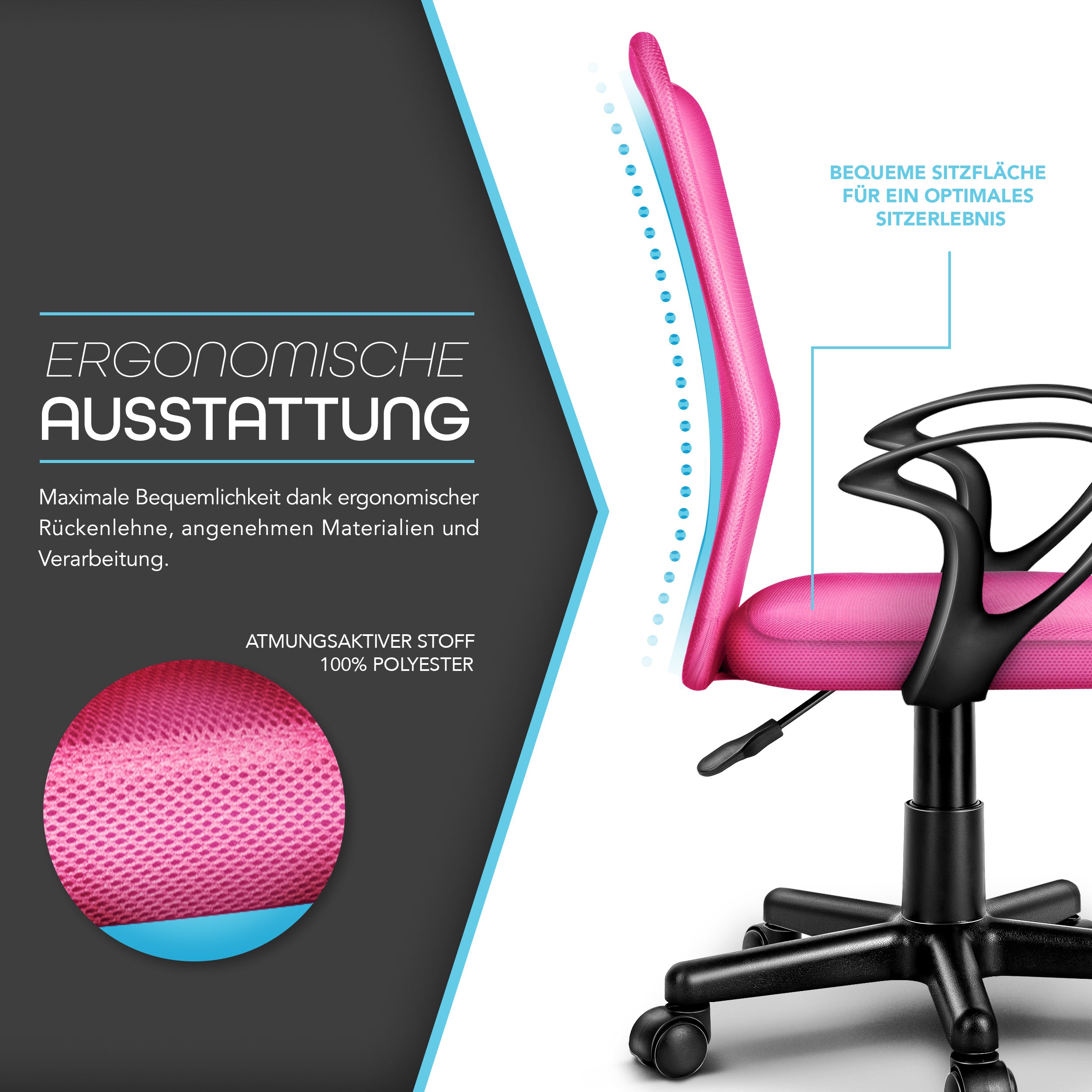 Silla de Oficina TRESKO® con Reposabrazos, Altura Ajustable Continua | Silla Giratoria de Malla Transpirable | Silla de Escritorio con Ruedas de Plástico Ligeras, Superficie Acolchada, Ajuste Ergonómico | Silla de Ordenador Ideal para Oficina en Casa, Hab