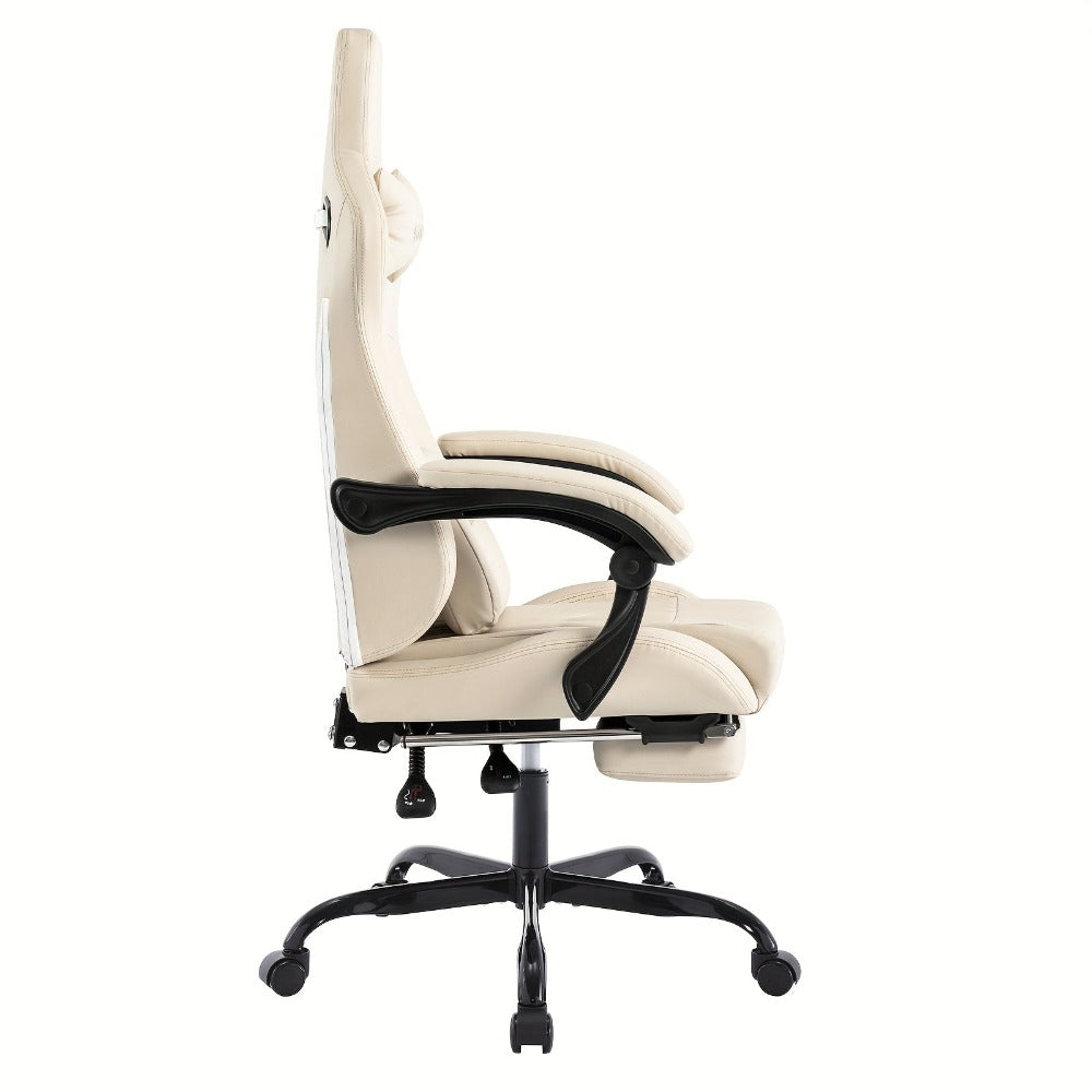 Silla de Juego y Oficina, Silla de Computadora con Reposapiés, Reposacabezas y Soporte Lumbar, Silla Ergonómica, Silla Giratoria y Ajustable en Altura, Opciones en Gris, Beige, , Marrón y Verde
