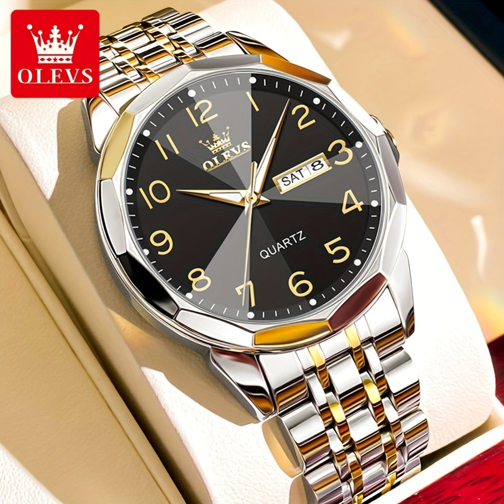 Reloj Luminoso OLEVS para Hombres con Fecha - Reloj de Vestir Analógico/Digital, Manecillas Luminosas e Indicador de Fecha, Reloj de Acero Inoxidable Minimalista para Negocios y Atuendos Informales - Esfera Azul/Negra/Blanca, Regalo Ideal de Navidad para