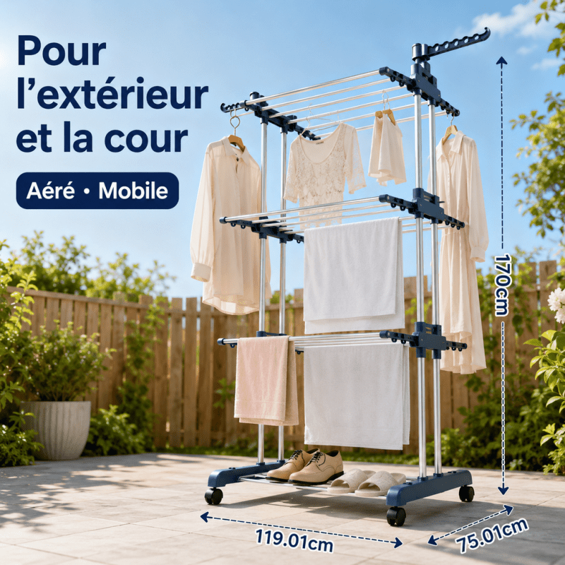 Tendedero grande, plegable y de varios niveles para exterior, portátil, apto para guardar ropa, toallas, artículos de tocador, azul, hecho de plástico