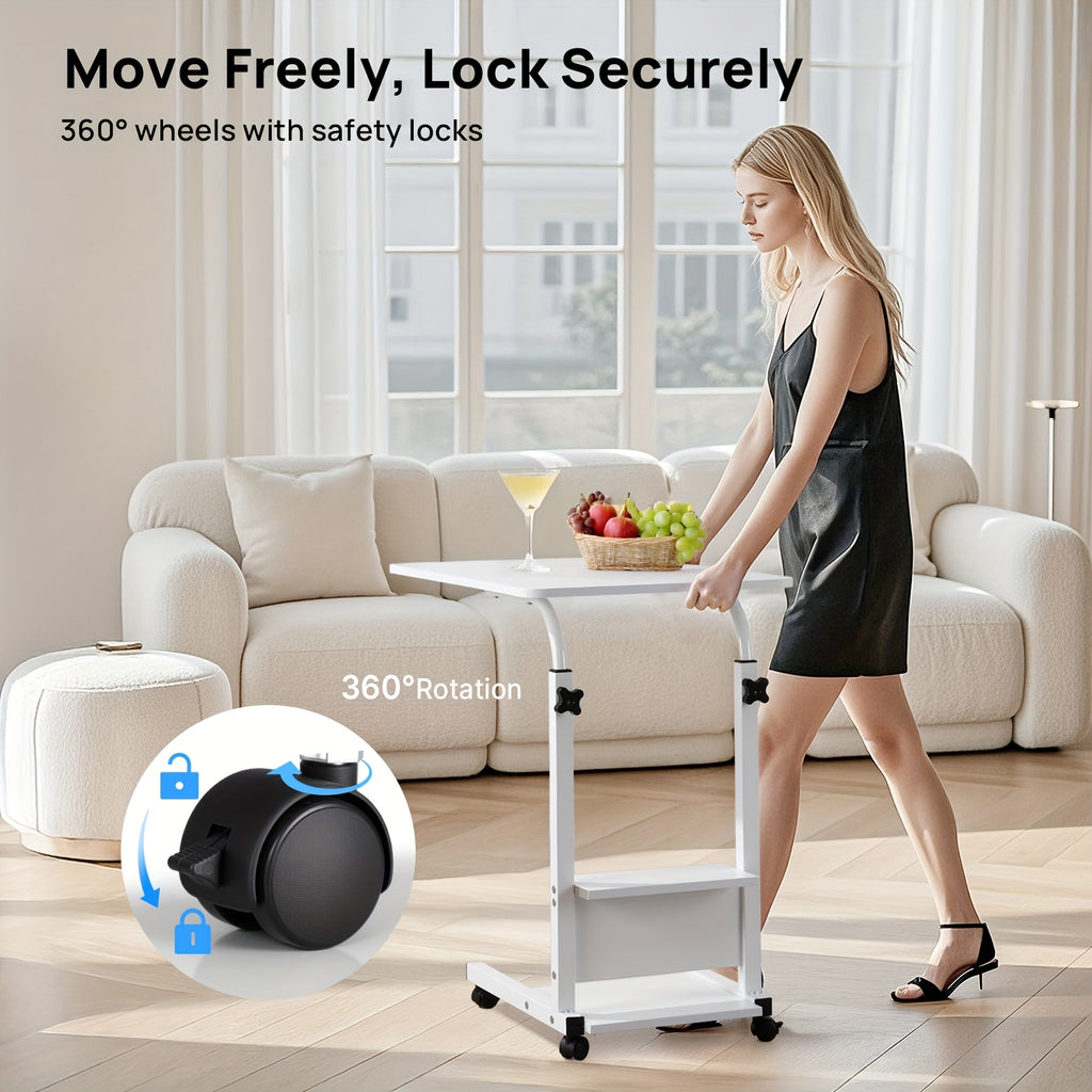 Escritorio | Escritorio Elevable de Altura Ajustable 68.58cm-83.82cm, Escritorio de Ordenador de 3 Niveles con Almacenamiento, Diseño Deslizante
