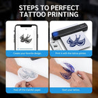 Impresora copiadora portátil de tatuajes D810 - Adecuada para práctica y diseño personal, aplicación con galería de plantillas, incluye 10 hojas de transferencia.
