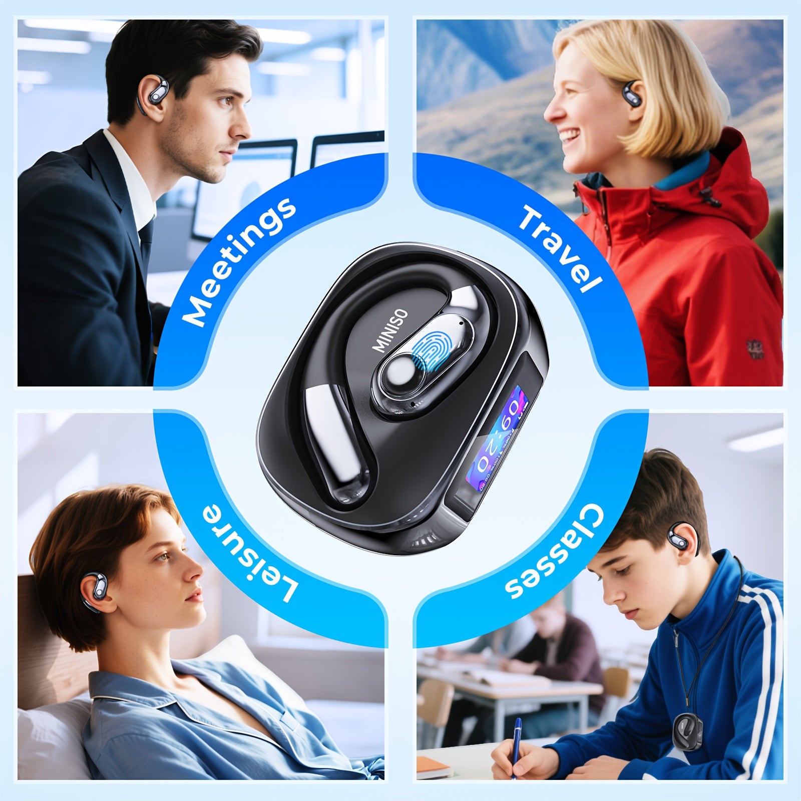 Auriculares Bluetooth | Miniso MS193 Auriculares de Traducción AI: Pantalla Táctil LED, 40 Horas de Batería, Sonido HD de Alta Fidelidad, Modo