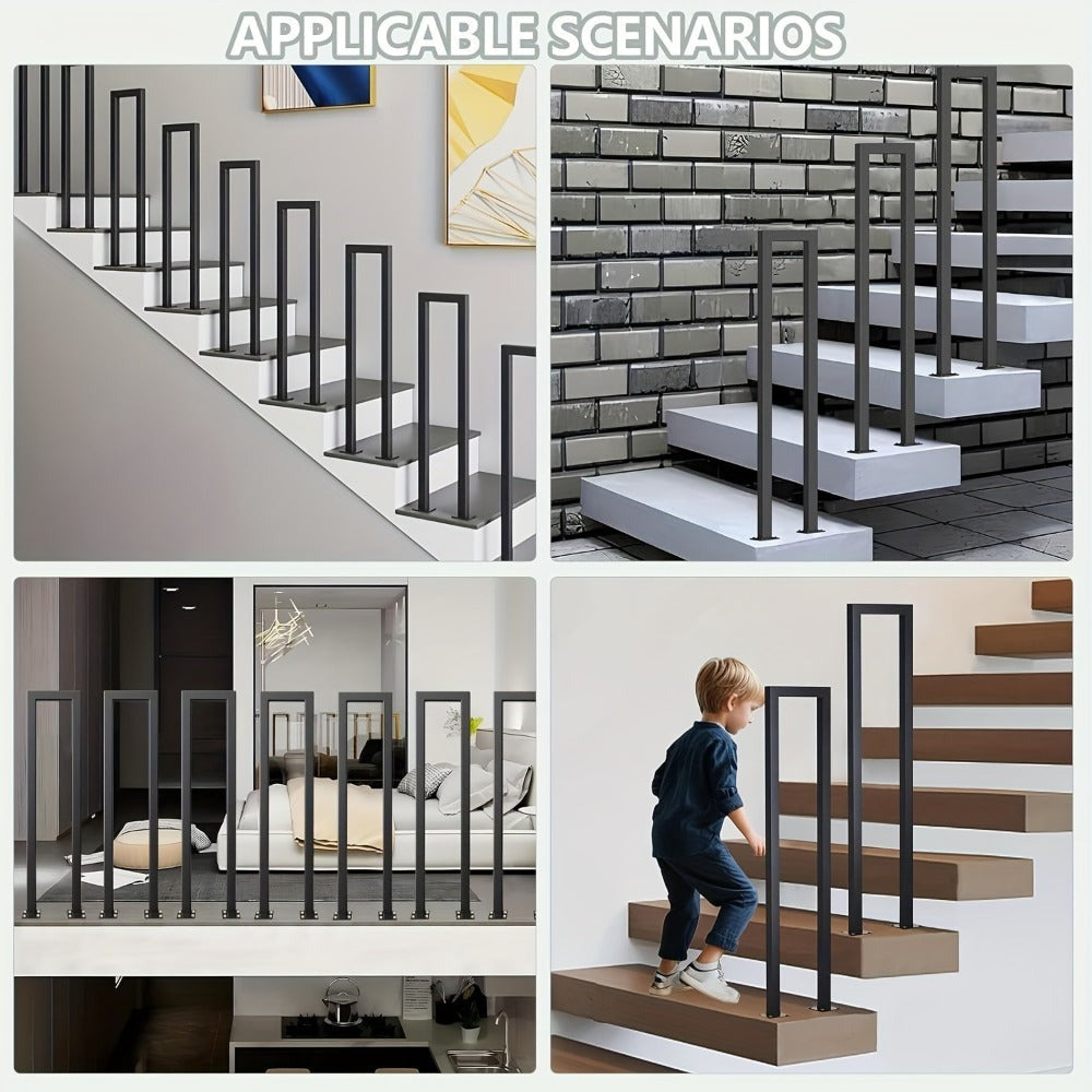 Pasamanos para escaleras interiores y exteriores, barandilla en U, barandilla de metal, pasamanos de escalera en forma de U, pasamanos de escalera para barandilla de balcón, negro.