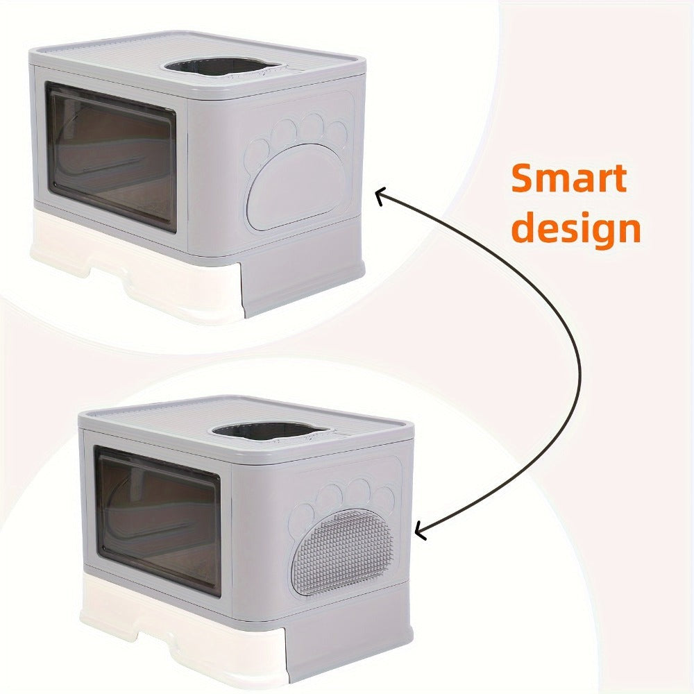 Caja de arena cerrada para gatos, cajas de arena con entrada frontal y salida superior, bandeja de arena extraíble con masajeador, pala para arena, para gatitos, diseño desmontable