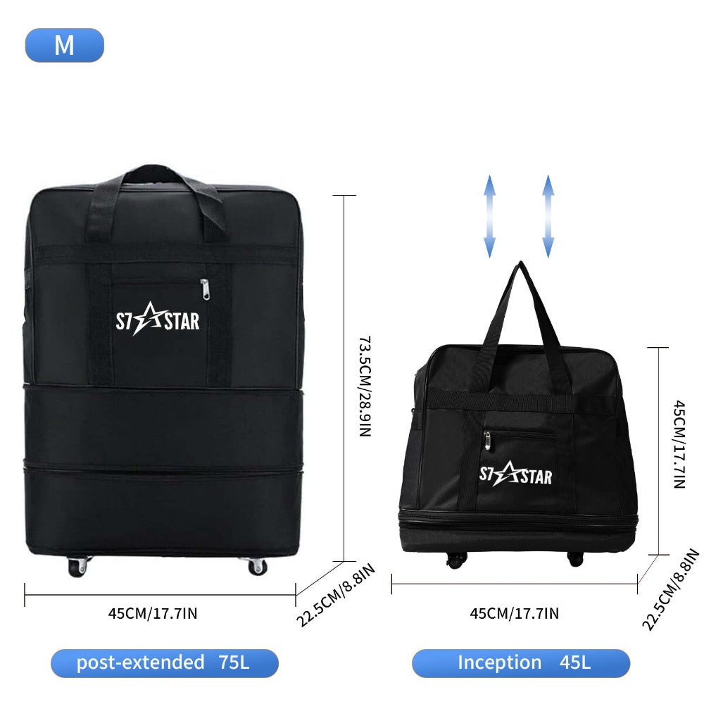 1 bolsa de viaje plegable de gran capacidad - Ligera, portátil, tela Oxford - Ideal para camping, senderismo, viajes familiares, eventos deportivos, escapadas de fin de semana, compras, mudanzas, con ruedas (negro)