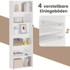 Estantería Ajustable de 6 Niveles | Estante de Almacenamiento Independiente Abierto, Estante de Partición, Adecuado para Oficina y Estudio, Roble Claro y Blanco, Dimensiones: 60x180x23.5 cm, Independiente, Requiere Montaje