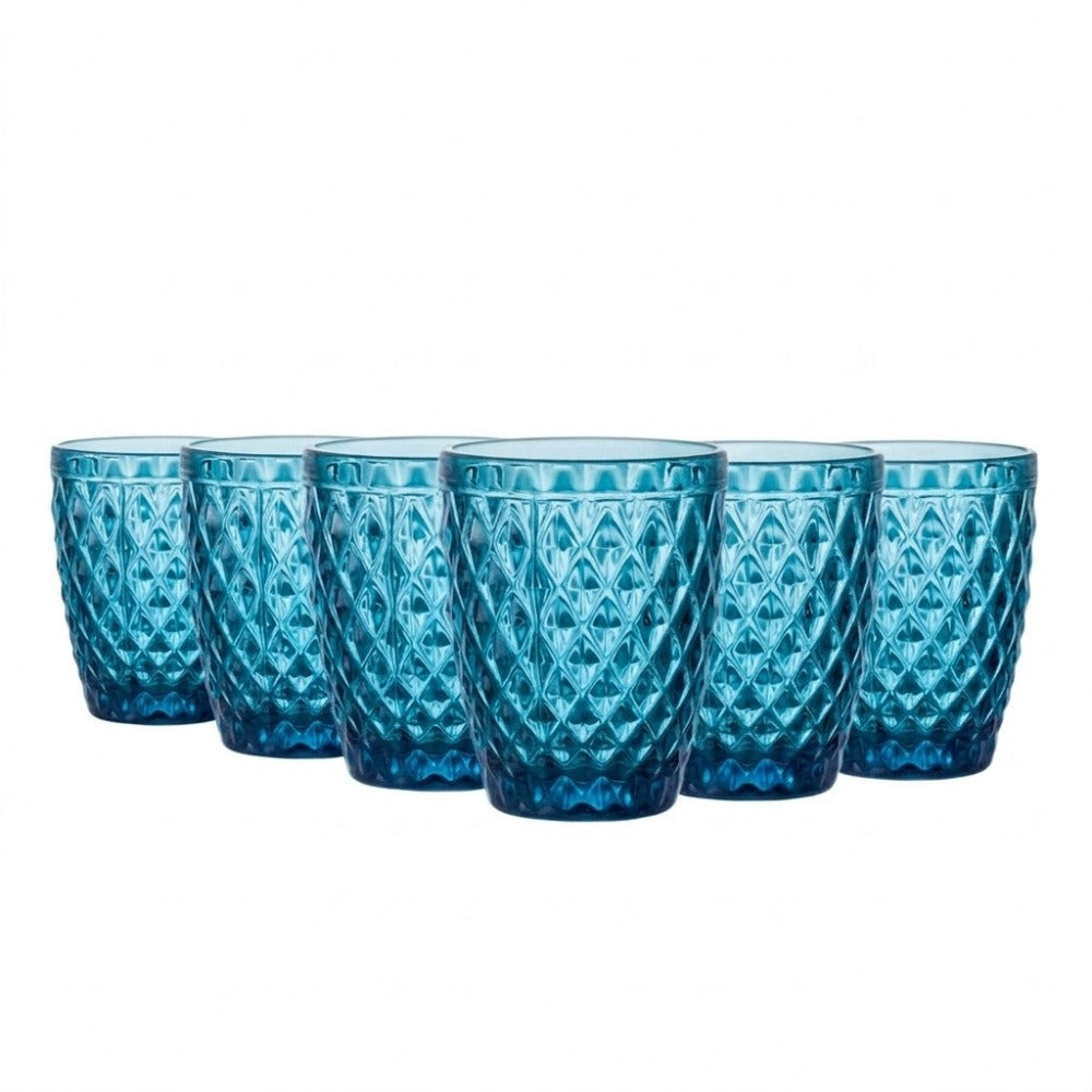 TRESV Set de 6 Vasos de Cristal 250ml | Diseño de Diamante Elegante | Aptos para Lavavajillas | Vidrio Sin Plomo para Agua y Refrescos