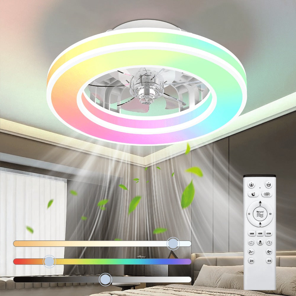 Ventilador de techo con luz de 41.5 cm, ventiladores de techo silenciosos de 25 W, regulable 3000K-6500K-RGB, 6 velocidades de viento con control remoto, temporizador, memoria de luz, ventilador reversible