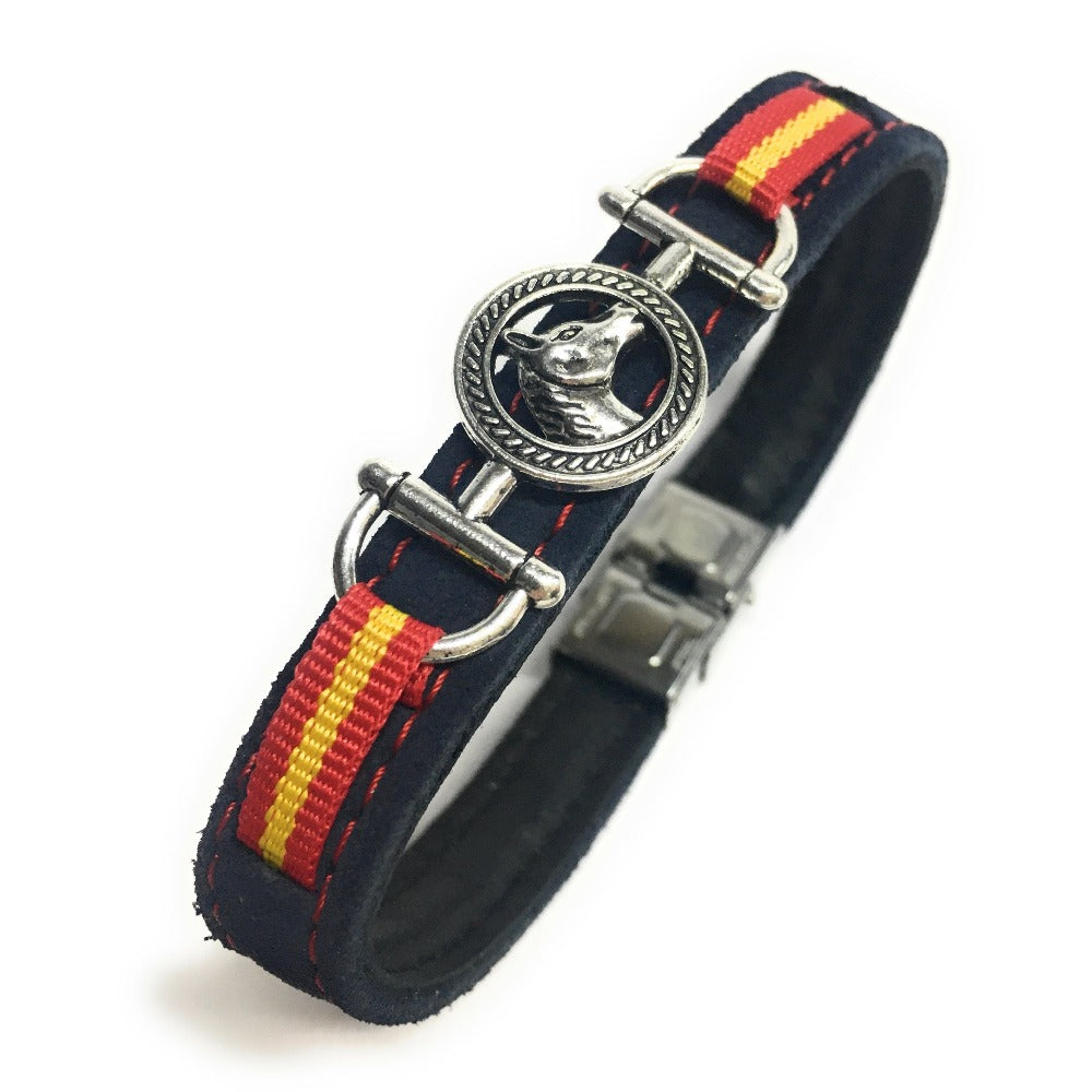 Pulsera De Cuero Figura Estribo y Figura Caballo | Bandera De España | Complementos de Moda Unisex