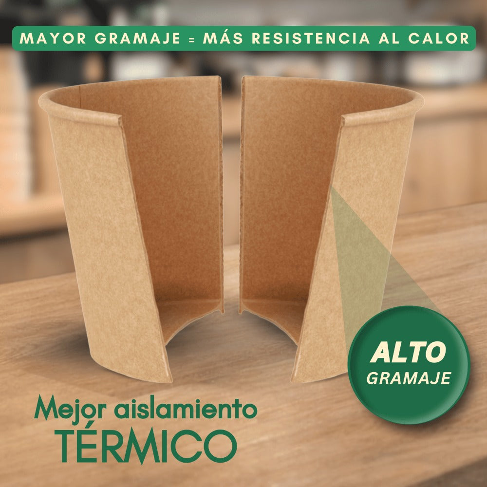 Vasos de Cafe Desechables de Cartón Kraft – Mayor Gramaje y Resistencia al Calor – Ideales para Café para Llevar en Hostelería y Eventos - LAN&LAN