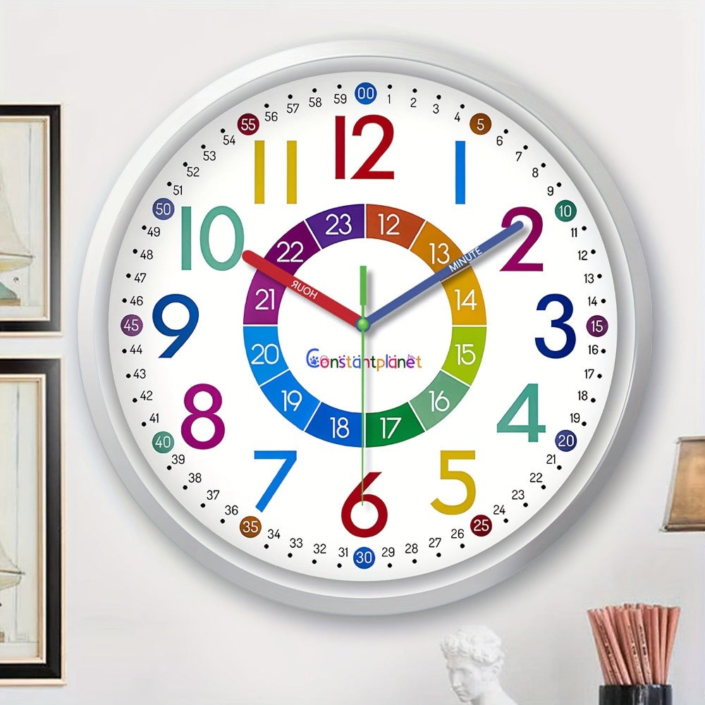 Reloj de Pared de Colores de 20,32-30,48 cm, Reloj de Aula Fácil de Leer y Fácil de Enseñar, Reloj de Pared de Plástico Silencioso Sin Tic Tac, Relojes de Pared a Pilas, Adecuado para Aula, Dormitorio, Sala de Juegos, Decoraciones de Pared, Regalos para M