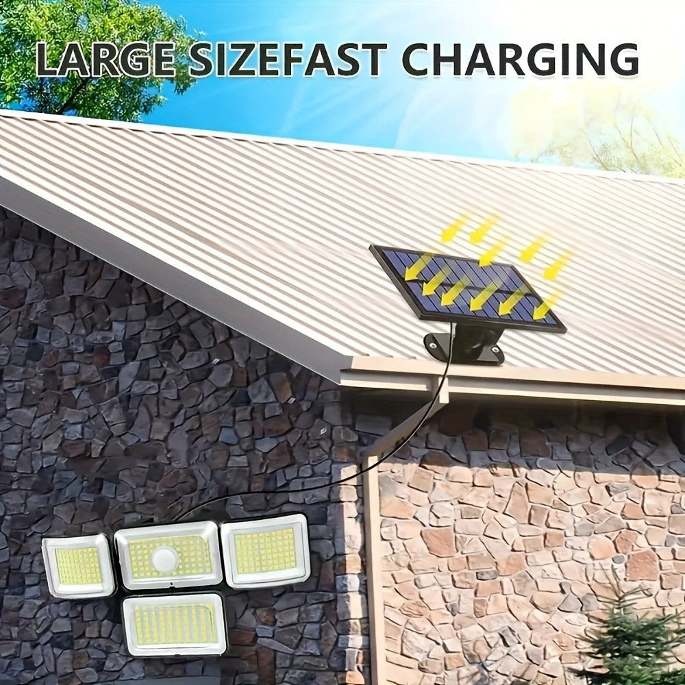 2/4 piezas de luces solares de pared para exteriores, 288 LED con sensor de movimiento y control remoto, 4 modos de iluminación para patio solar, focos de seguridad de gran angular de 270°, luz solar de pared de 4 cabezales para porche, jardín, garaje, te