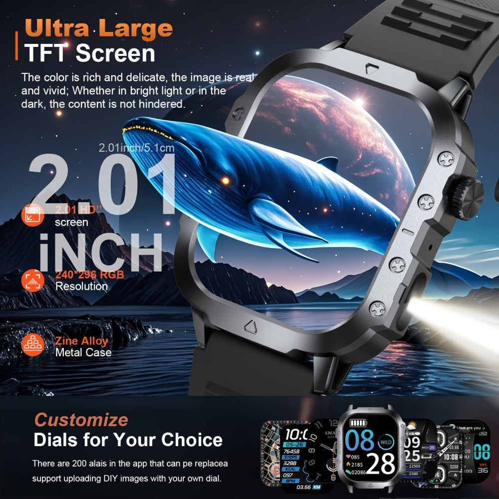 GWENLAND 2025 Smartwatch Estilo Deportivo - Pantalla de 2.2.54cm, Llamada Inalámbrica, Modos Multi-Deporte, Notificación de Mensajes, Foto Remota, Control de Música, Cuerpo de Aleación, Recargable por USB, Regalo Ideal para Entusiastas de la Aventura al A