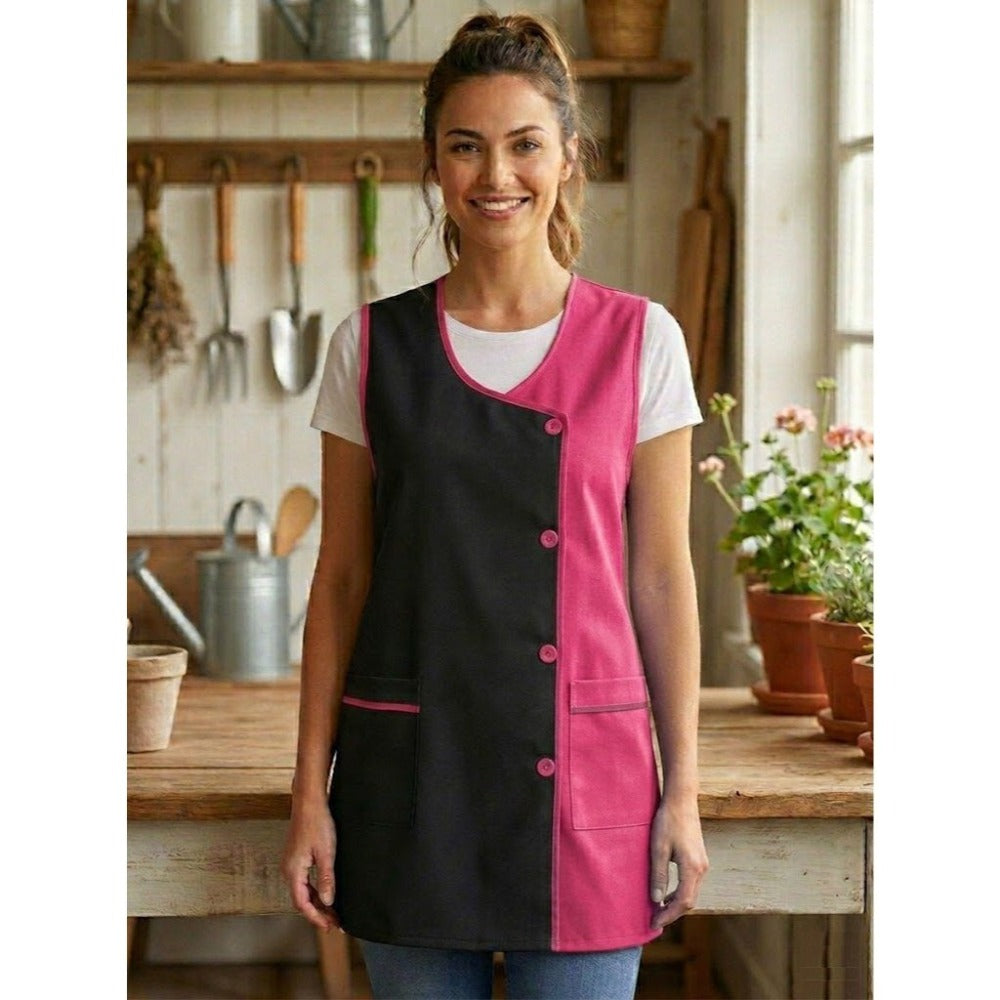 Mandilón de Cocina Liso para Mujer Cómodo y Resistente, Moderno y funcional Detalles: Bolsillos frontales y botones frontales Uso: Cocina, hogar, trabajo y actividades diarias