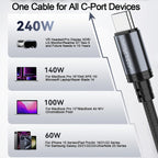 Cables USB-C de carga rápida 240W para portátil tableta y móvil | 240W y 100.58cm y 6 piezas