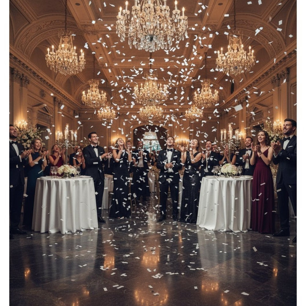 6 Unidades Cañón de Confeti Blancas de Tiras Rectangulares de Papel de 50cm – elegante y mágico, fácil de usar, efecto romántico tipo nieve, ideal para bodas, pedidas de mano, aniversarios, 15 años, graduaciones, baby showers y eventos especiales