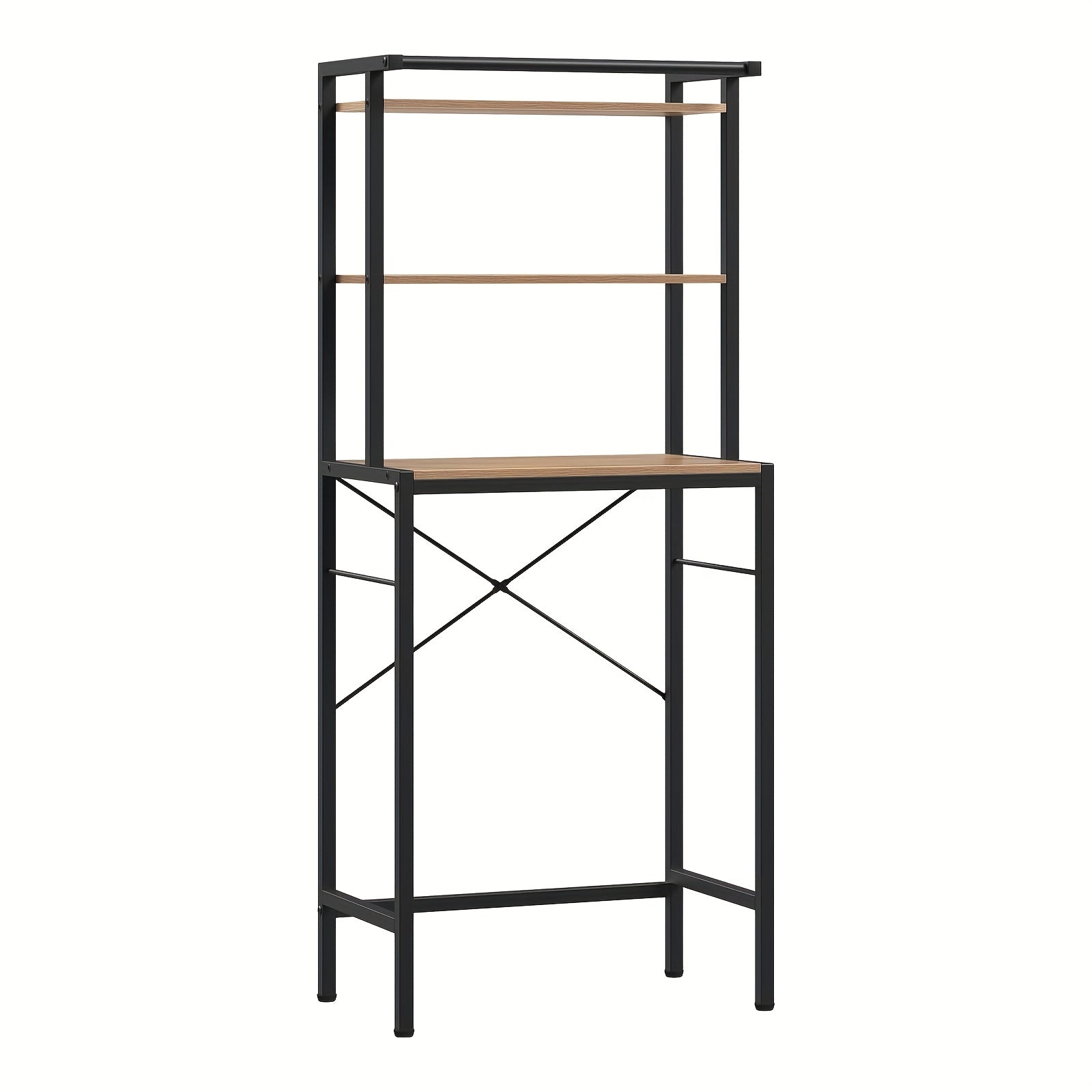 1pc Estante para Lavadora, Estante WC sobre la Lavadora, Armario de Lavadora, Armario de Baño, 3 Estantes, Toallero, Material Metal y Madera, 67x162x40cm