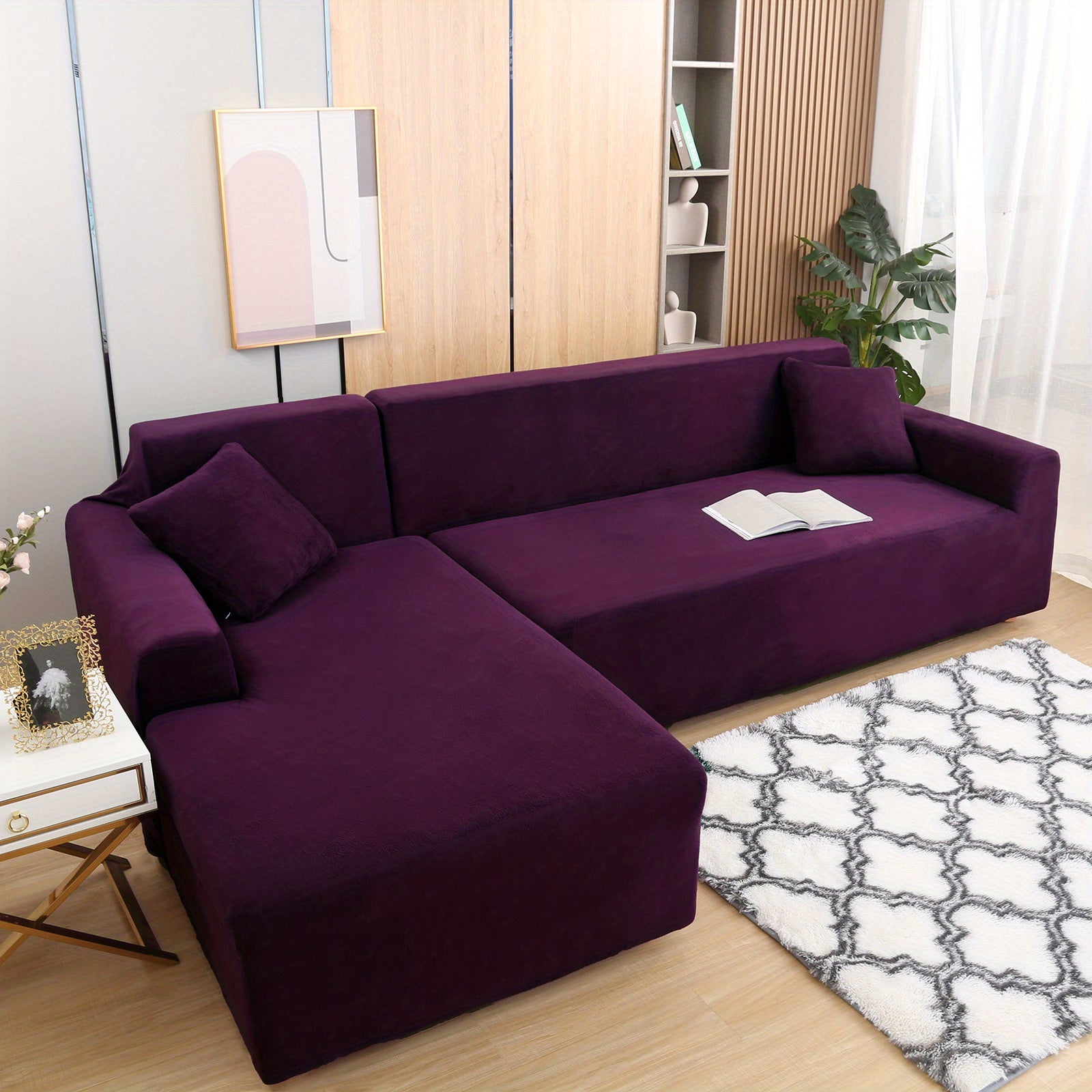 Juego de funda de sofá de felpa lujosa para sofá en forma de L (3 plazas 2 piezas) - Suave, lisa y agradable para la piel - Mejora perfecta para la decoración de la sala de estar de Navidad