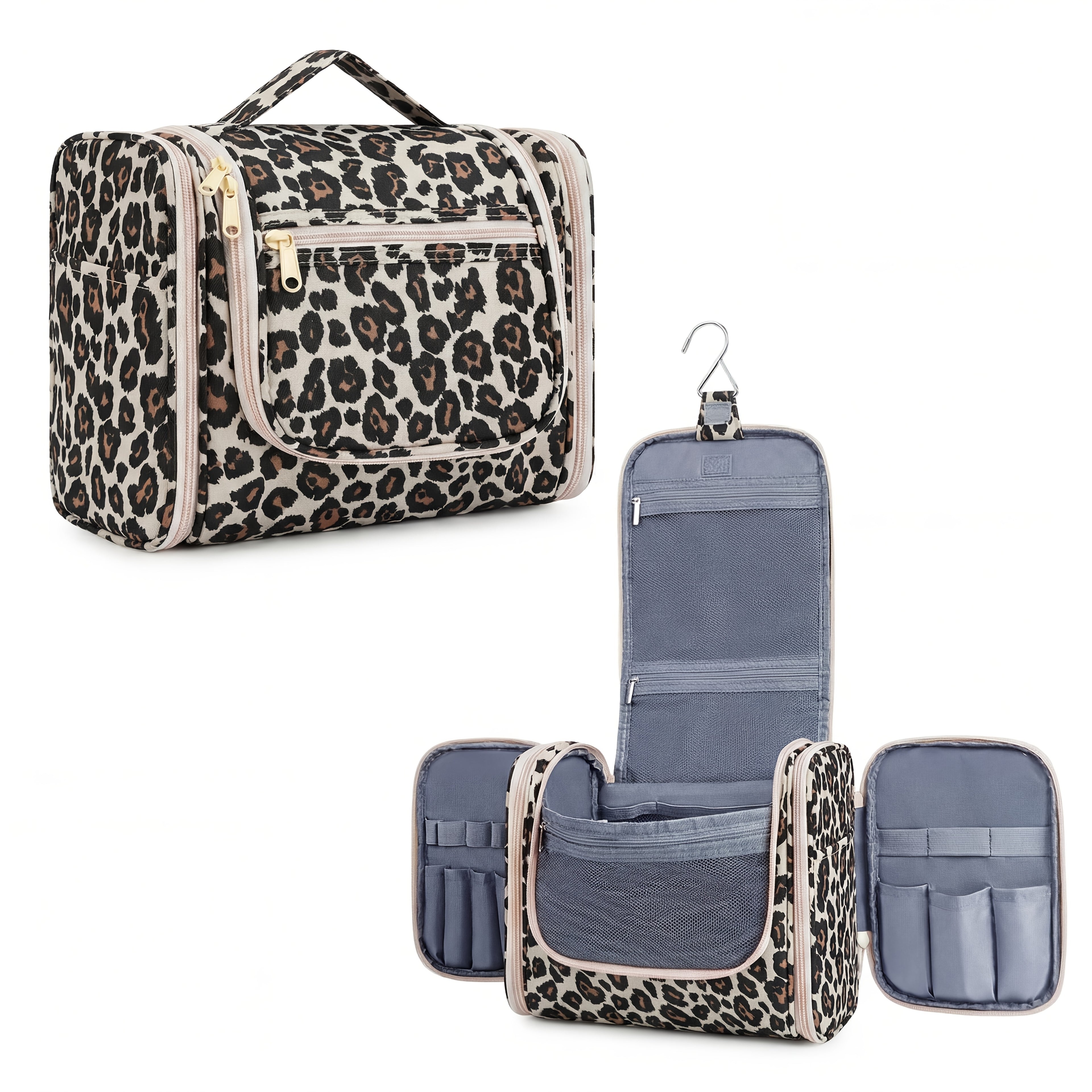 Bolsa de Aseo Colgante con Múltiples Bolsillos y Gancho, Organizador de Maquillaje Elegante para Mujeres y Hombres, Cierre de Cremallera Duradero, Diseño con Asa Superior, Bolsa de Viaje para Aseo, Regalo de Navidad