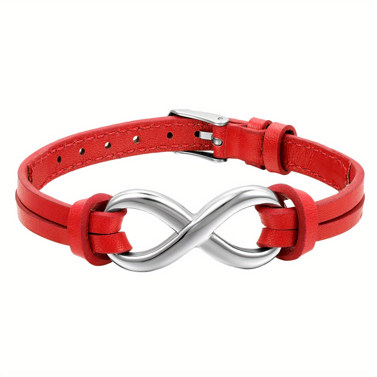 Pulsera JewelryWe de cuero sintético con dije de amor infinito de acero inoxidable para hombre y mujer, ajustable 17.78-21.08 cm