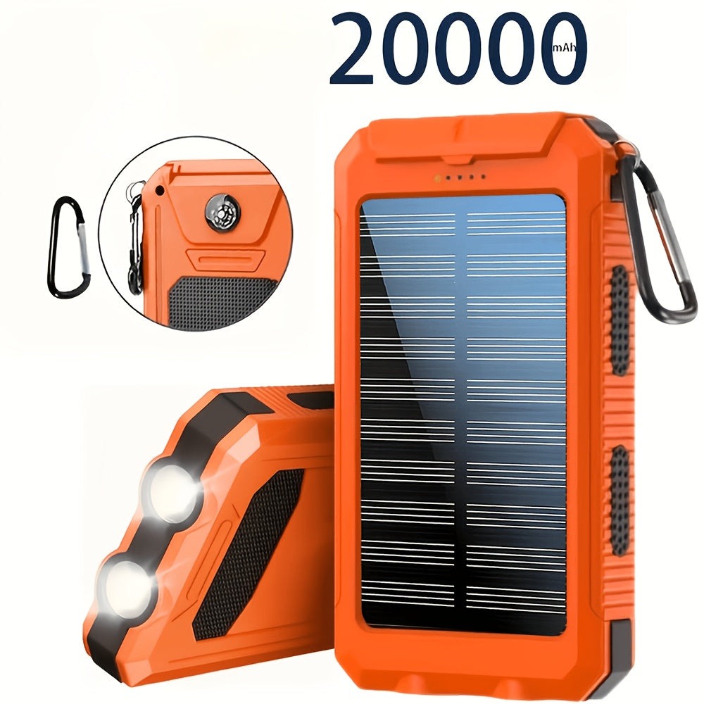 Batería Externa Solar Portátil de 20000Mah, Cargador Solar Portátil para Teléfonos Móviles, Cargador de Batería Externa para Camping para Teléfonos Móviles, 2 USB/ Linternas LED con Brújula para Actividades al Aire Libre