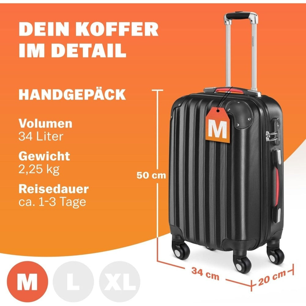 MONZANA® Maleta Rígida Baseline M Color Negro Equipaje de Viaje 34L peso 2,25Kg con ruedas 360° trolley 2 asas valija