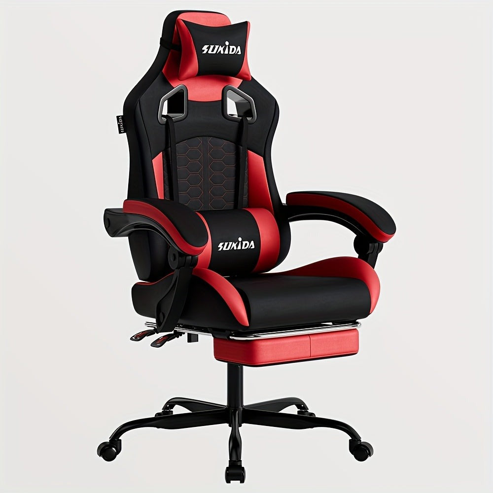 Silla Gaming, Silla Esports, Silla Gaming Ergonómica con Reposapiés, Silla Gaming de Carreras con Reposacabezas Ajustable, Silla de Ordenador con Altura Ajustable y Soporte Lumbar, Adecuada para Oficina en Casa y Gaming, Beige, Azul, Negro, Rojo, Naranja