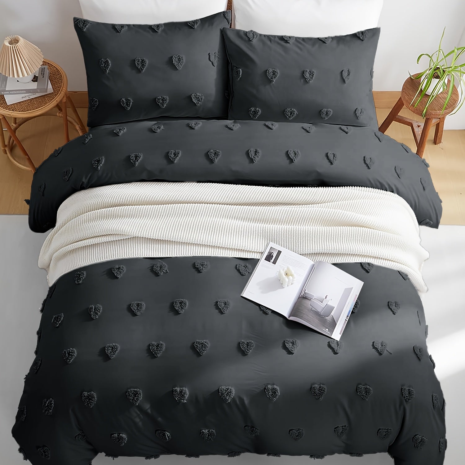 Funda de Edredón Bohemio Bordado con Corazón Boho con Microfibra de Felpa de Alta Calidad y Cremallera, Cómoda y Delicada para la Piel, Ropa de Cama Suave y a la Moda 135-220 Tamaños Variados Fundas de Almohada 80 * 80