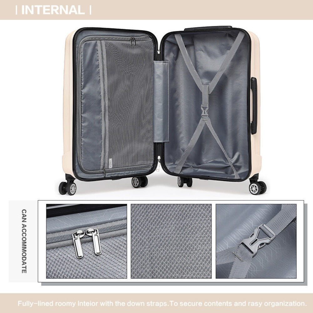 3 piezas de conjunto de maleta de cabina Beige ABS carcasa dura Carry On Trolley Case equipaje de mano ligero con 4 ruedas y cerradura de combinación