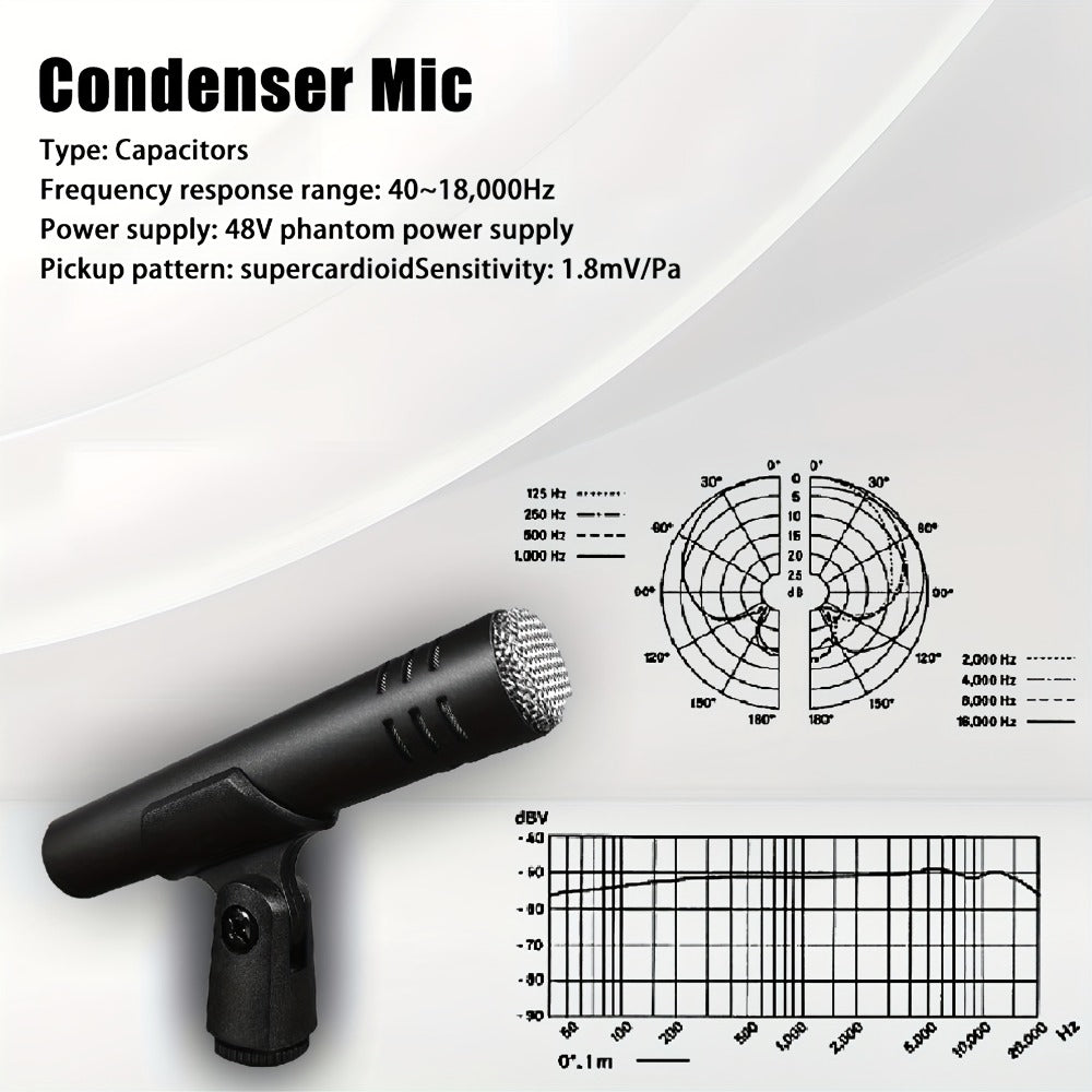 Juego de 7 micrófonos dinámicos de metal para batería - Adecuados para grabación profesional de batería con micrófonos para bombo, tom/snare y platillos, equipados con pinzas para micrófono