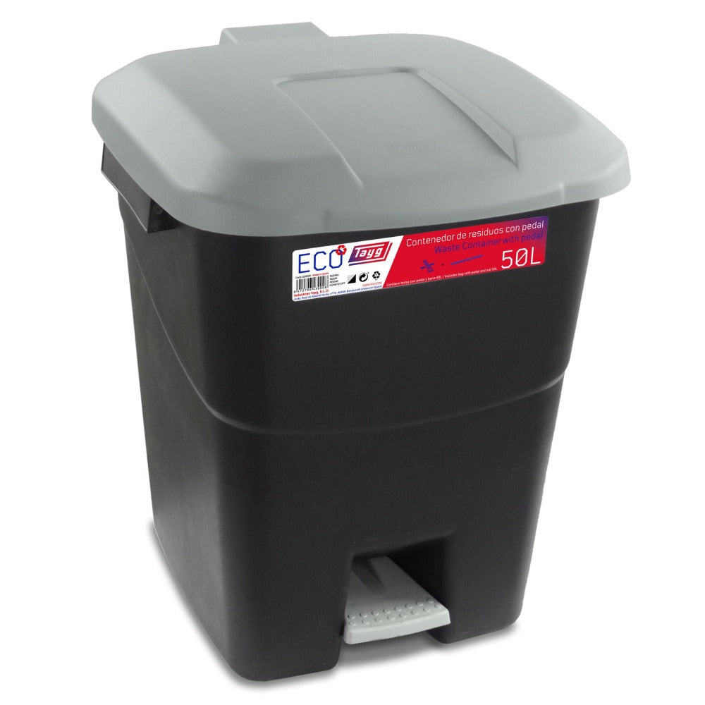 Tayg Cubo de Basura Con Pedal 50 L, Varios Colores – Cubo de Basura Resistente, Facil Limpieza, Capacidad Amplia, Uso de Contenedor para Basura Cocina o Exteriores. 400 x 430 x 509 mm.