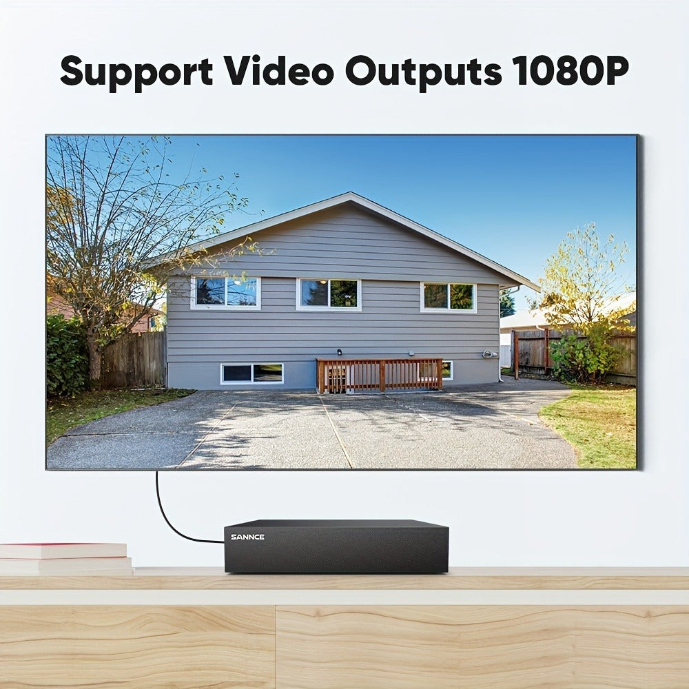 Sistema de Cámaras de Seguridad SANNCE 8CH 1080P, Grabadora de Video CCTV 5 en 1 con 4 Cámaras de Seguridad Cableadas, Visión Nocturna IR de 20m, Detección Inteligente de Personas/Vehículos, H.265+