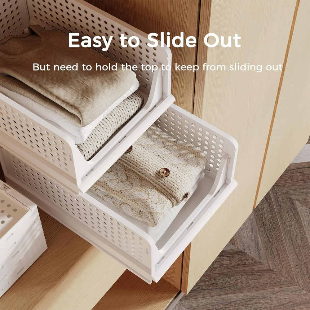 4pcs Organizadores Armario Plegables y Apilables, Cajones de Almacenaje con Separadores Extraíbles, Almacenaje y Organización para Dormitorio, Oficina y Baño, Plastico