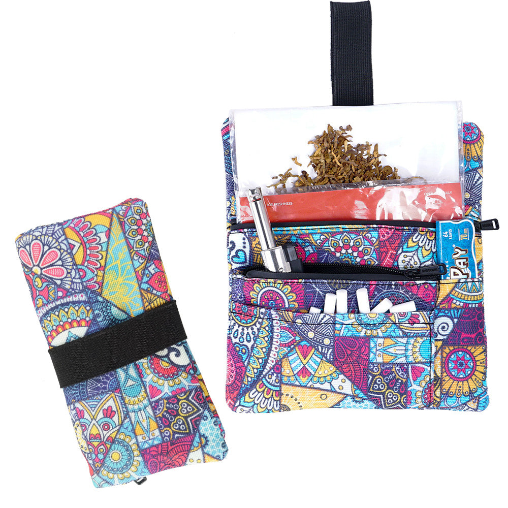 Pitillera tabaco de liar hombre y mujer tabaquera de cigarillos de PU y tela material hidrófugo forro impermeable con asa de mano