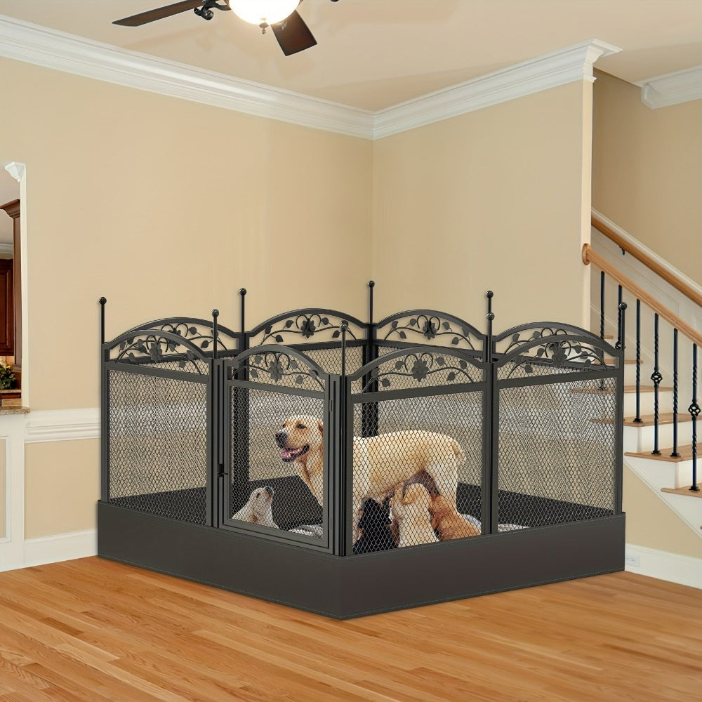 Parque de juegos resistente para perros de 8 paneles: Valla de metal para cachorros y perros, apta para uso en interiores y exteriores, recinto de ejercicio plegable para mascotas con almohadilla, ideal para partos y entrenamiento, incluye puerta, adecuad