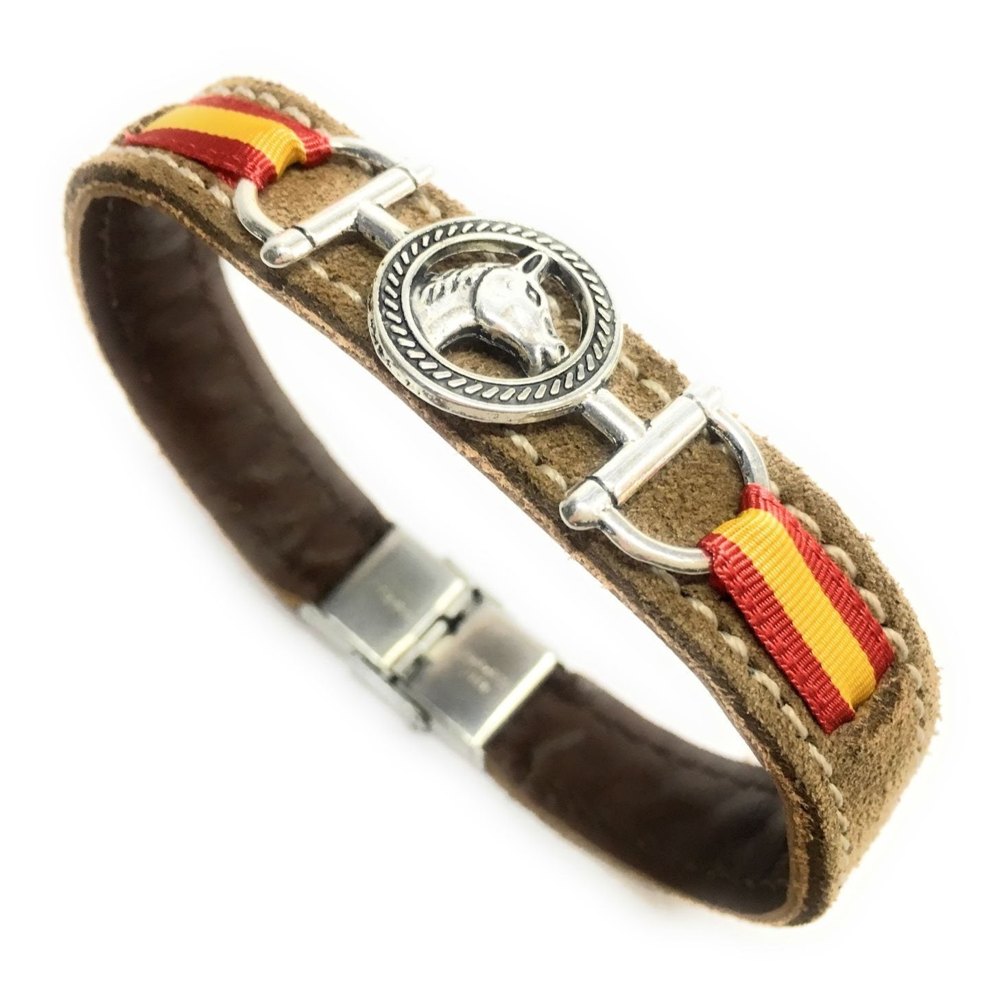 Pulsera De Cuero Figura Estribo y Figura Caballo | Bandera De España | Complementos de Moda Unisex