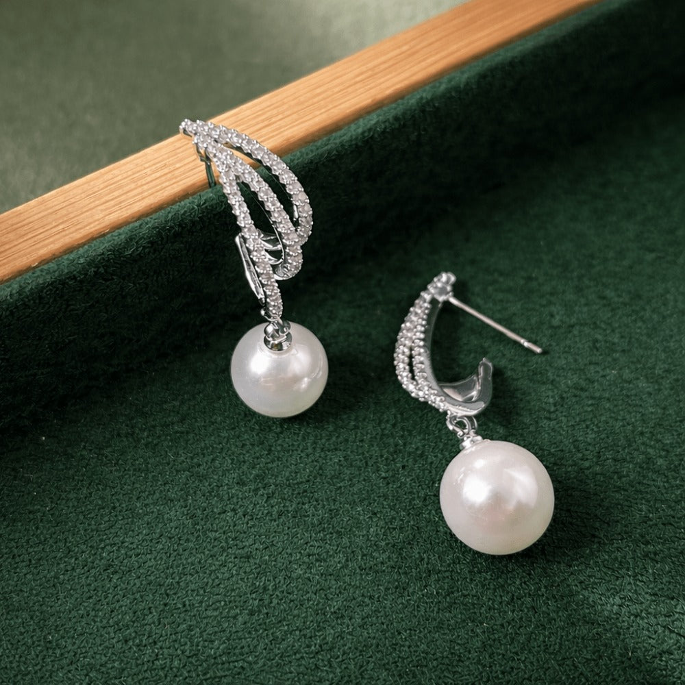 Pendientes de plata esterlina 925 para mujeres con perla de agua dulce – Elegantes pendientes colgantes de circonita, diseño moderno, ligeros y amigables con la piel, regalo de joyería para mujeres