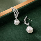 Pendientes de plata esterlina 925 para mujeres con perla de agua dulce – Elegantes pendientes colgantes de circonita, diseño moderno, ligeros y amigables con la piel, regalo de joyería para mujeres