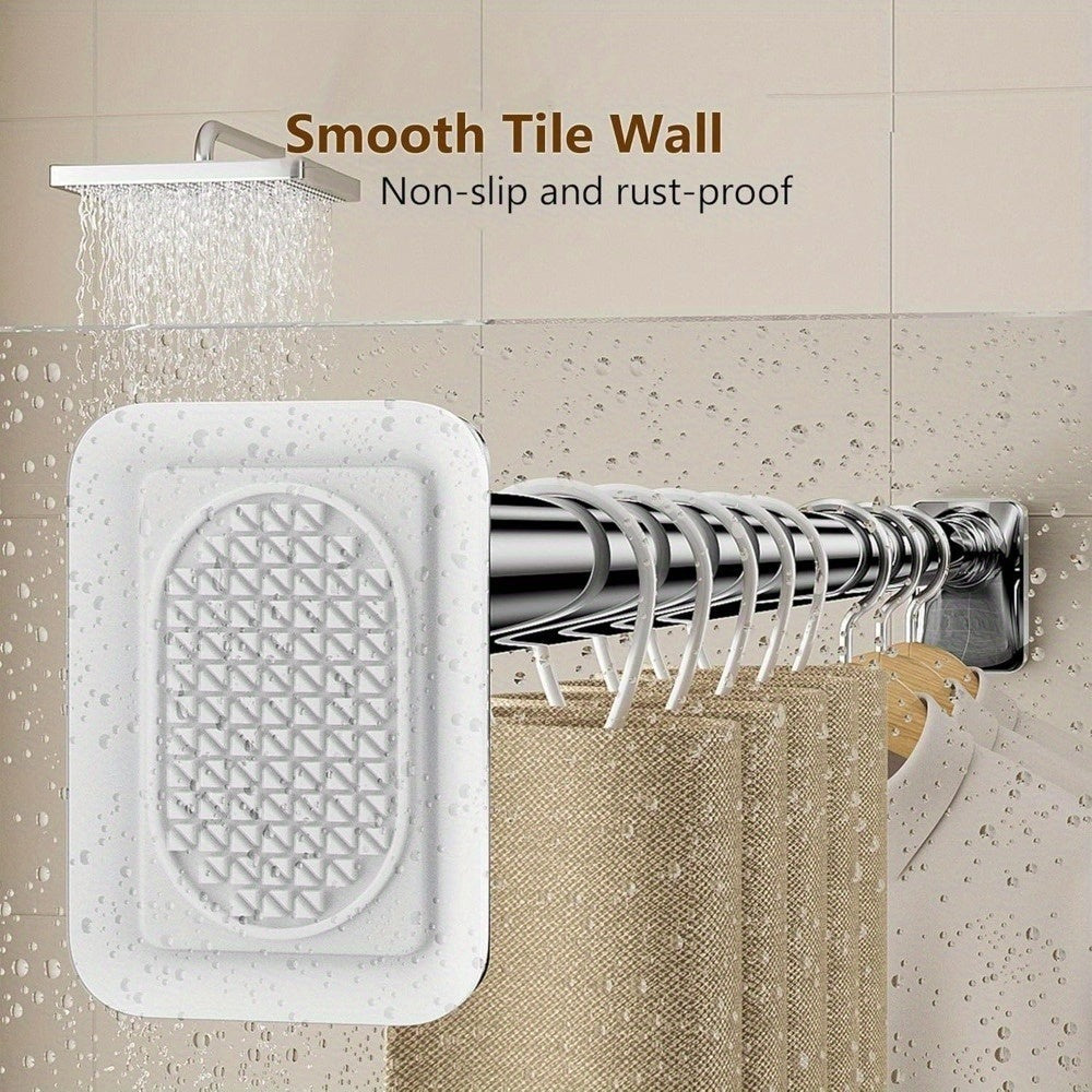 Barra de Cortina de Ducha, Antideslizante, Sin Taladro, de Acero Inoxidable, Extensible Telescópica, Anticorrosiva y Antideslizante, Barra de Tensión, Opción de Montaje en Pared, Uso Versátil, Diseño Moderno y Elegante | Característica Antideslizante, Cor