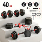 Juego de mancuernas ajustables 2 en 1 de 40 kg. Este juego multifuncional incluye discos para mancuernas, barra de conexión y barra para pesas rusas. Compatible con diversas barras de conexión, ideal para hombres y mujeres.，mancuernas pesadas